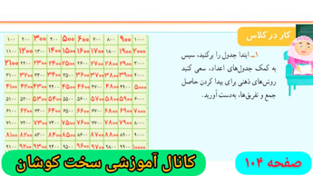 حل ریاضی سوم ابتدایی صفحه ۱۰۴ | کار در کلاس صفحه ۱۰۴