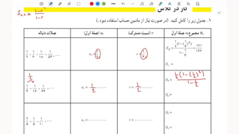 جواب کار در کلاس صفحه ۸۱ ریاضی و آمار ۳ دوازدهم انسانی: مجموع جملات دنباله هندسی