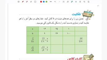 جواب فعالیت صفحه ۱۱۶ کتاب ریاضی هشتم: تقسیم رادیکال ها